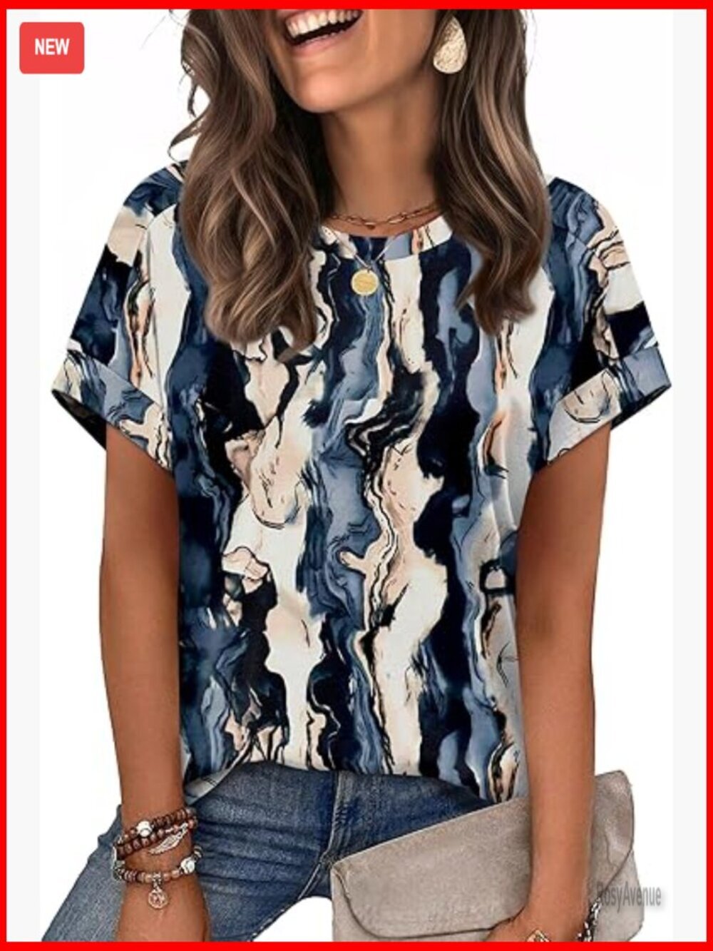 Casual Short Sleeve Crew Neck T-Shirt Summer Stretchy Knit Top